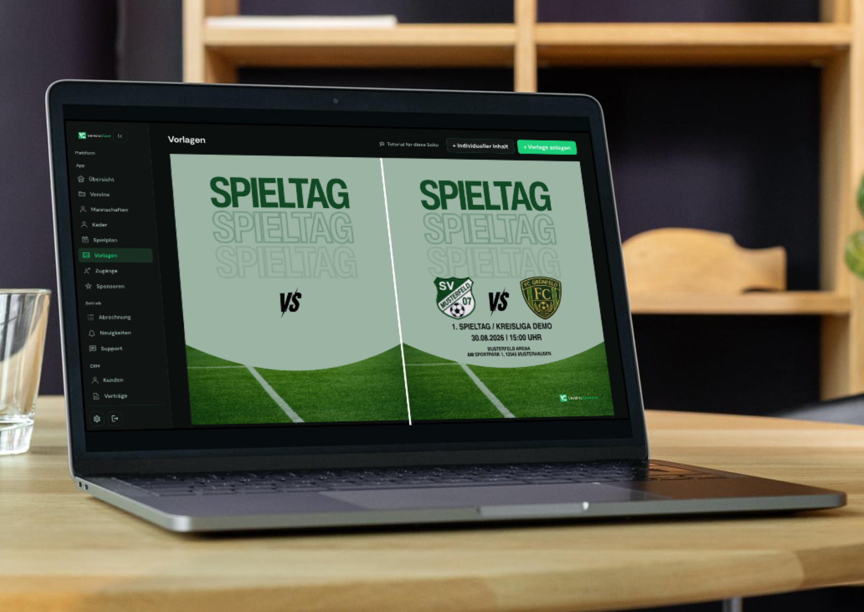 VereinsContent-Vorlagenansicht auf einem Laptop